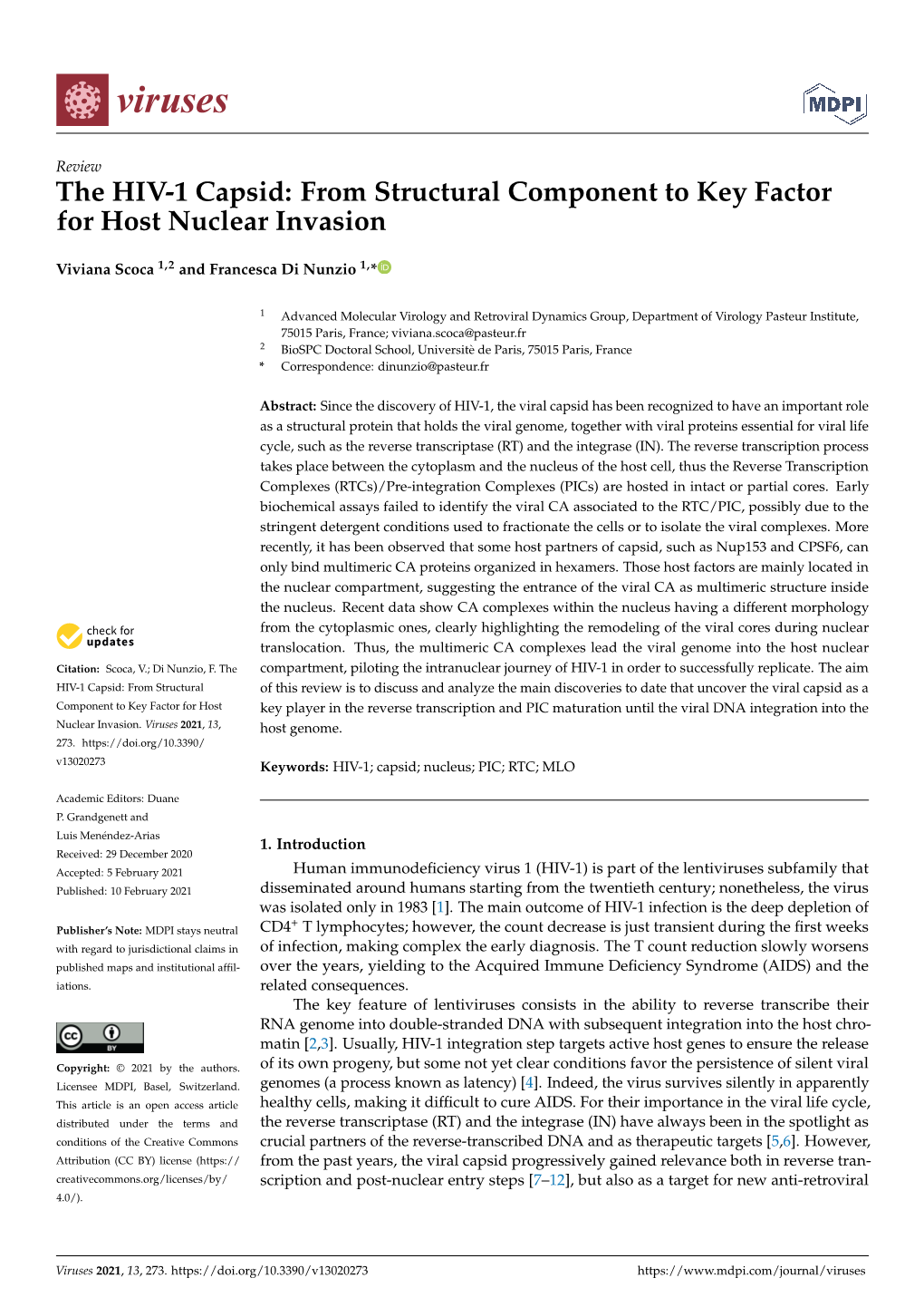 The HIV-1 Capsid: from Structural Component to Key Factor for Host Nuclear Invasion