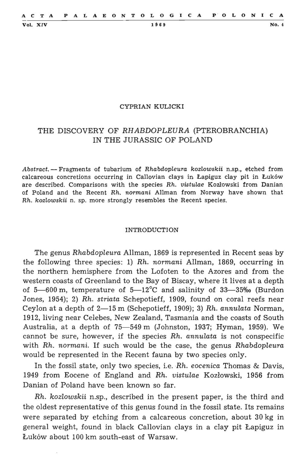 The Discovery of Rhabdopleura (Pterobranchia) in the Jurassic of Poland