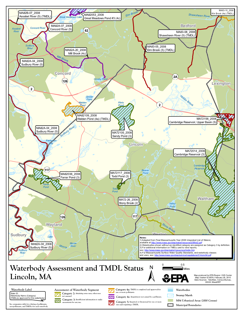 Lincoln, MA Waterbody Assessment, 305(B)/303(D)