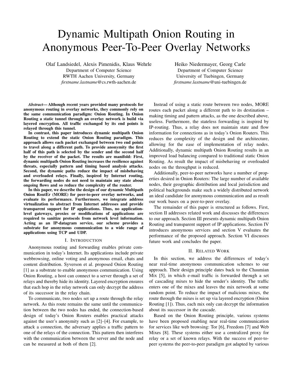 Dynamic Multipath Onion Routing in Anonymous Peer-To-Peer Overlay Networks