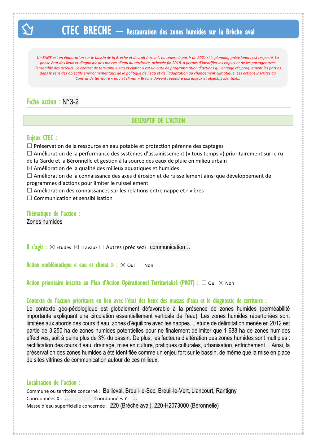 CTEC BRECHE – Restauration Des Zones Humides Sur La Brèche Aval Fiche Action : N°3-2