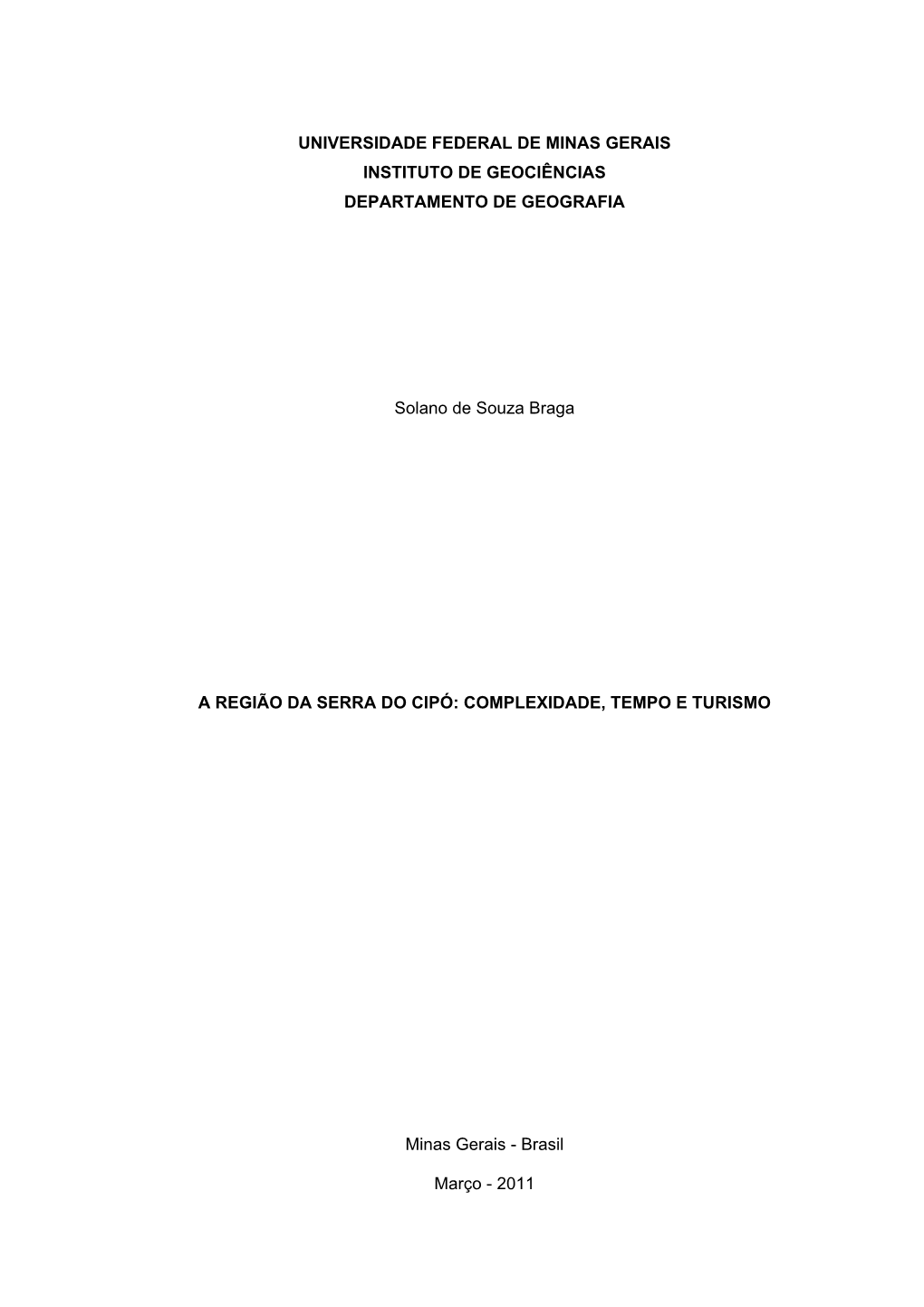 Universidade Federal De Minas Gerais Instituto De Geociências Departamento De Geografia
