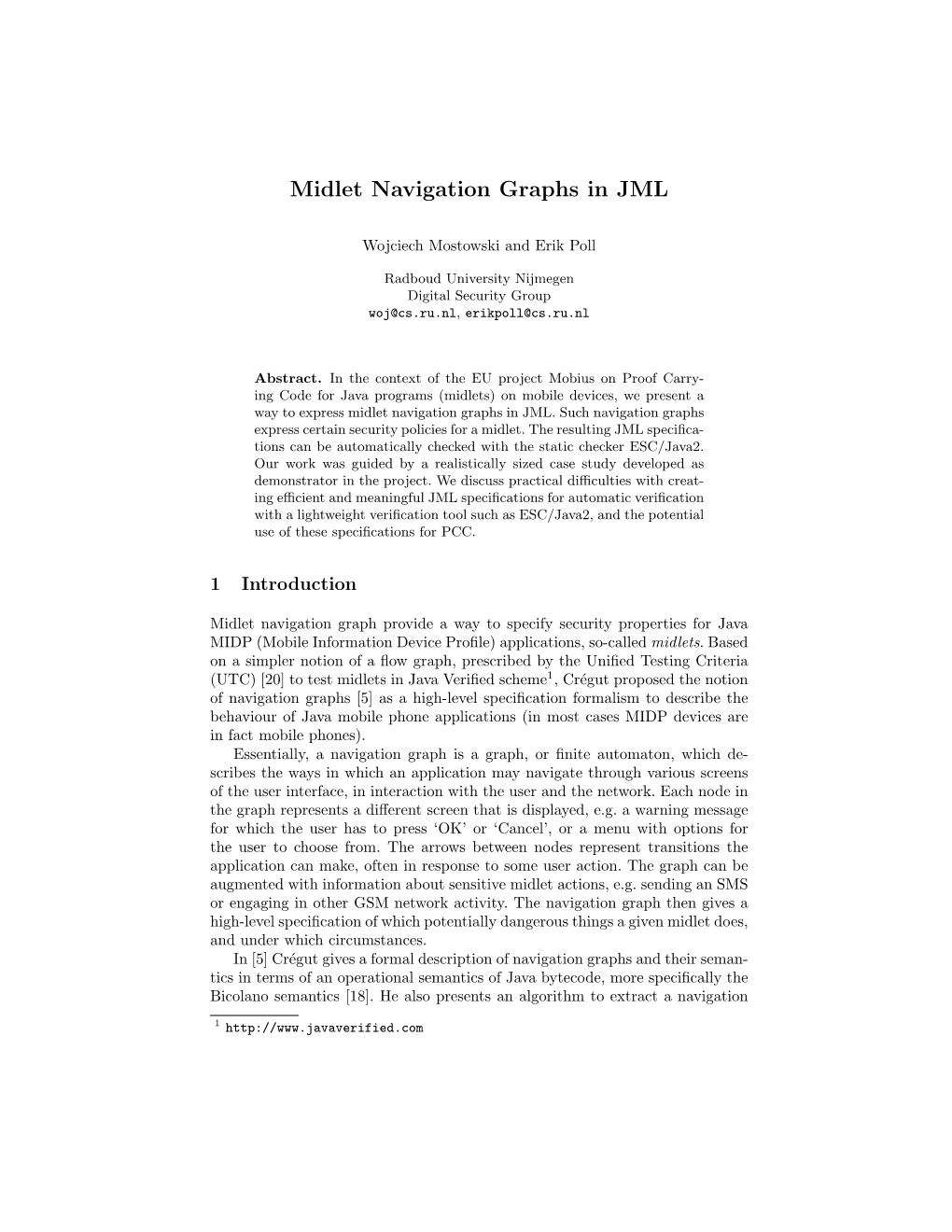 Midlet Navigation Graphs in JML