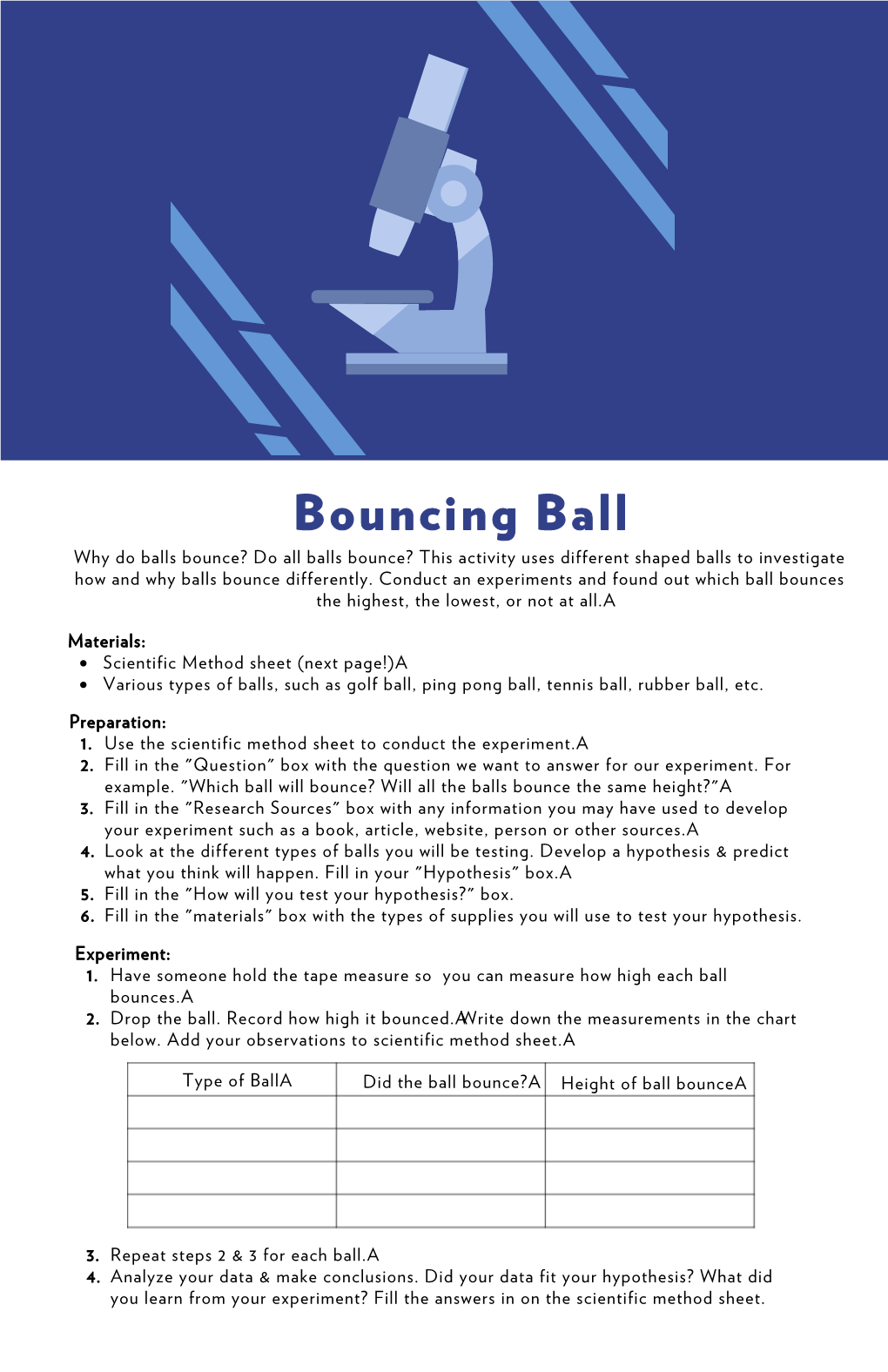 Bouncing Ball� Why Do Balls Bounce? Do All Balls Bounce? This Activity Uses Different Shaped Balls to Investigate How and Why Balls Bounce Differently