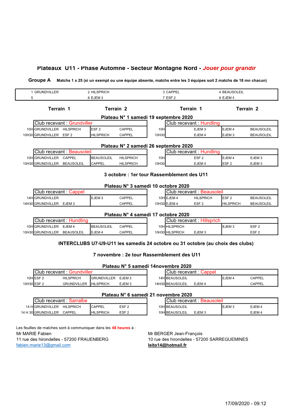 Plateaux U11 - Phase Automne - Secteur Montagne Nord - Jouer Pour Grandir