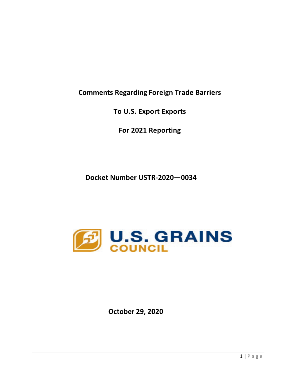 Comments Regarding Foreign Trade Barriers to U.S. Export Exports For