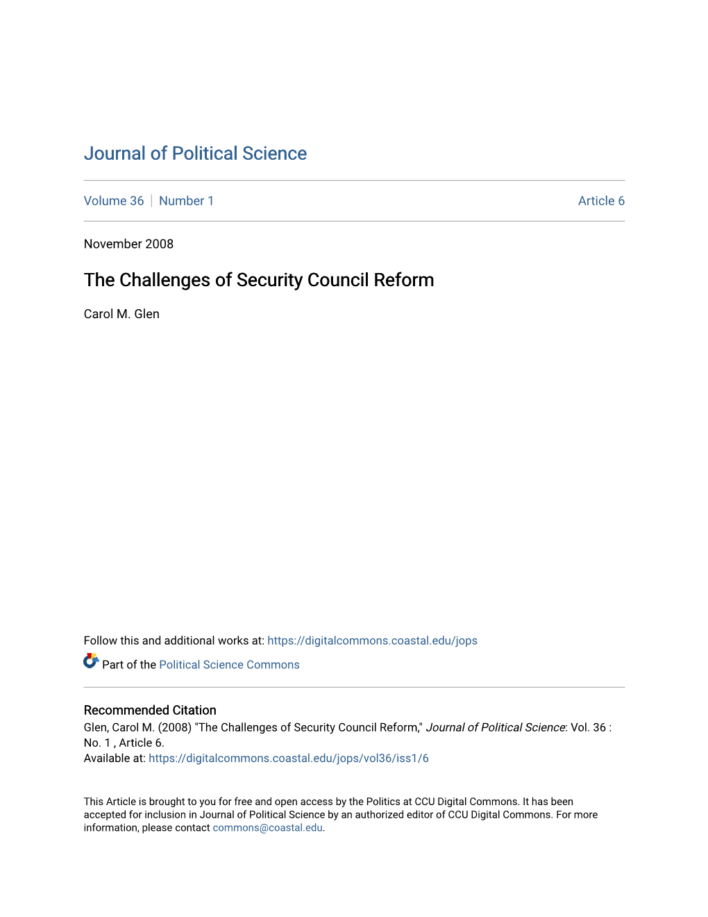 The Challenges of Security Council Reform