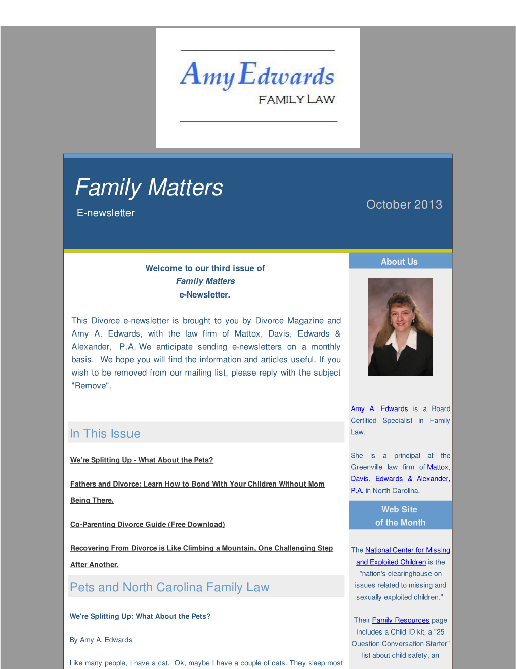 Family Matters October 2013 E-Newsletter