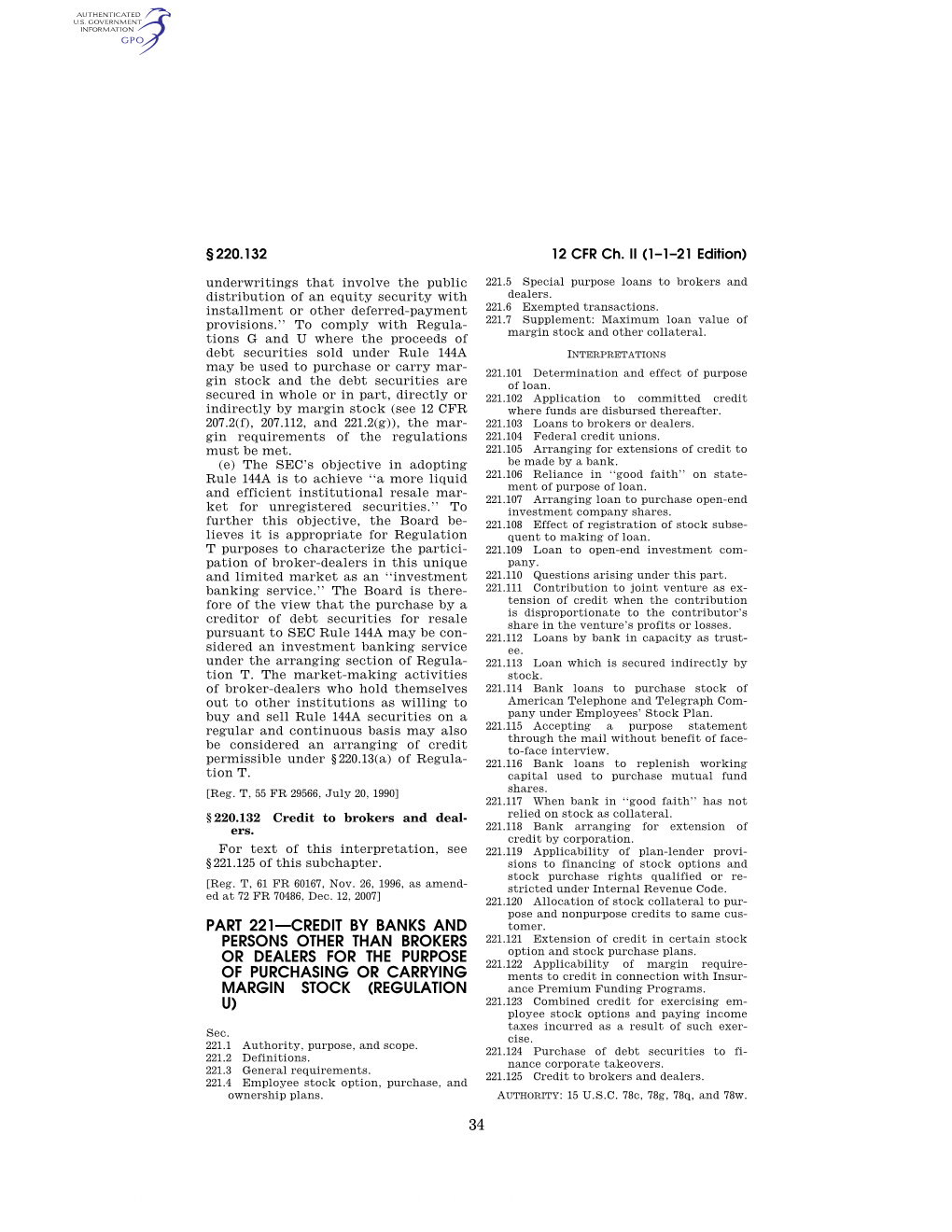 12 CFR Ch. II (1–1–20 Edition) § 221.109