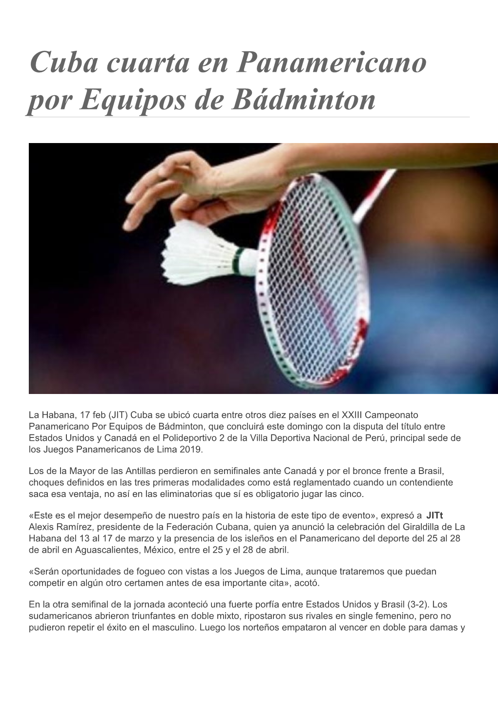 Cuba Cuarta En Panamericano Por Equipos De Bádminton