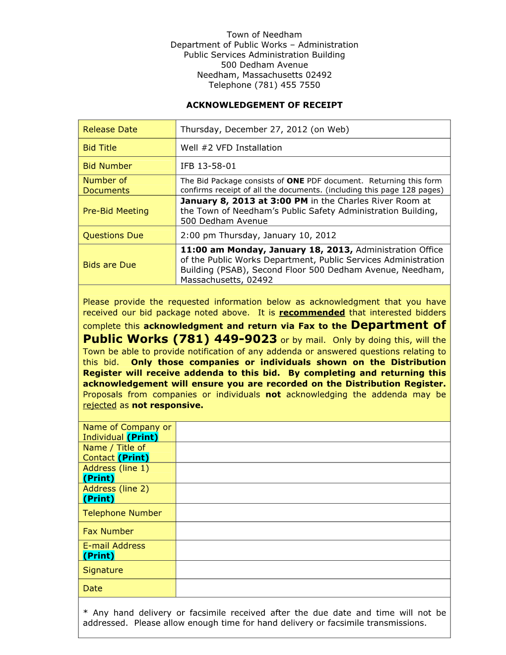 Bid Package Consists of ONE PDF Document