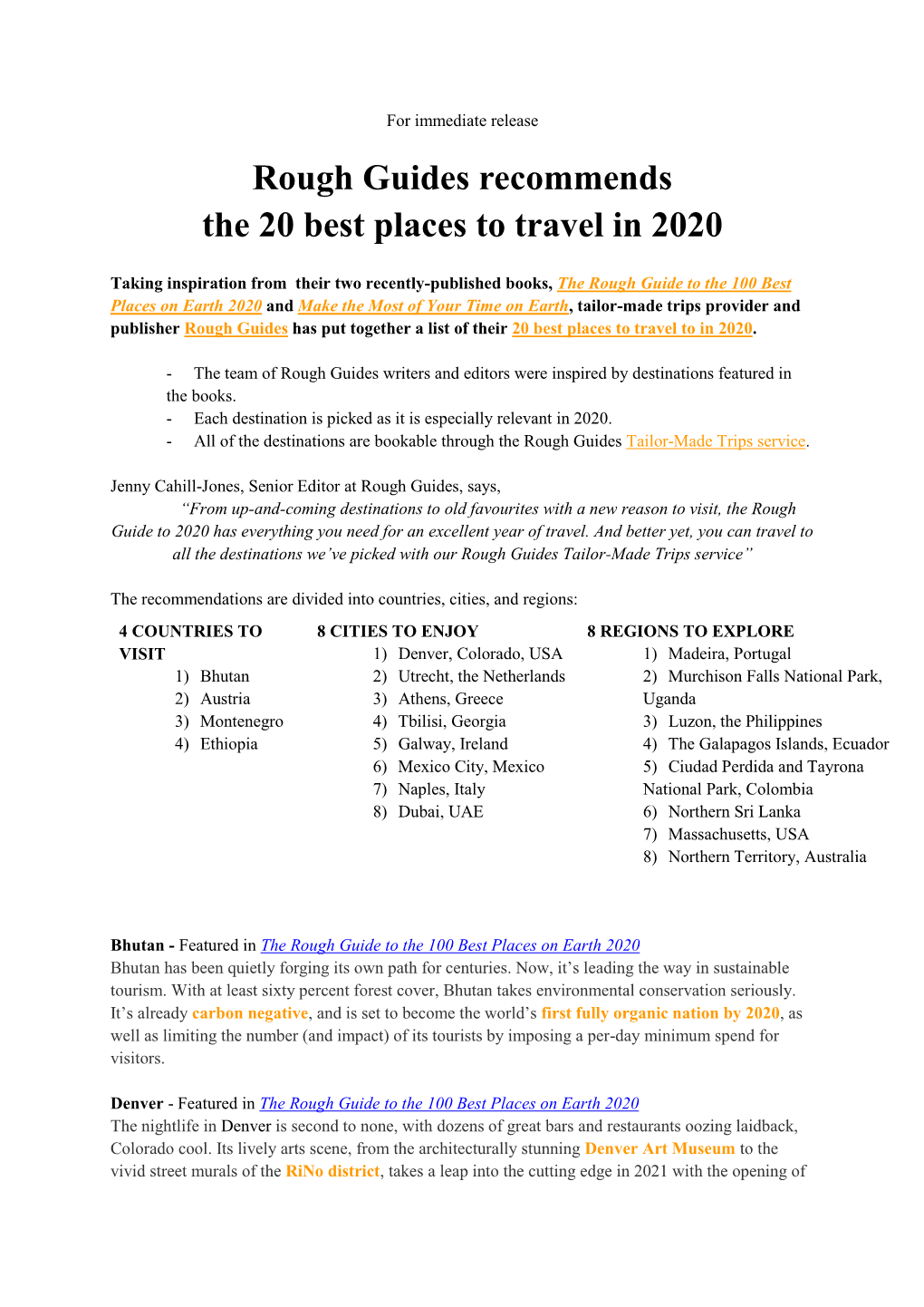 Rough Guides Recommends the 20 Best Places to Travel in 2020