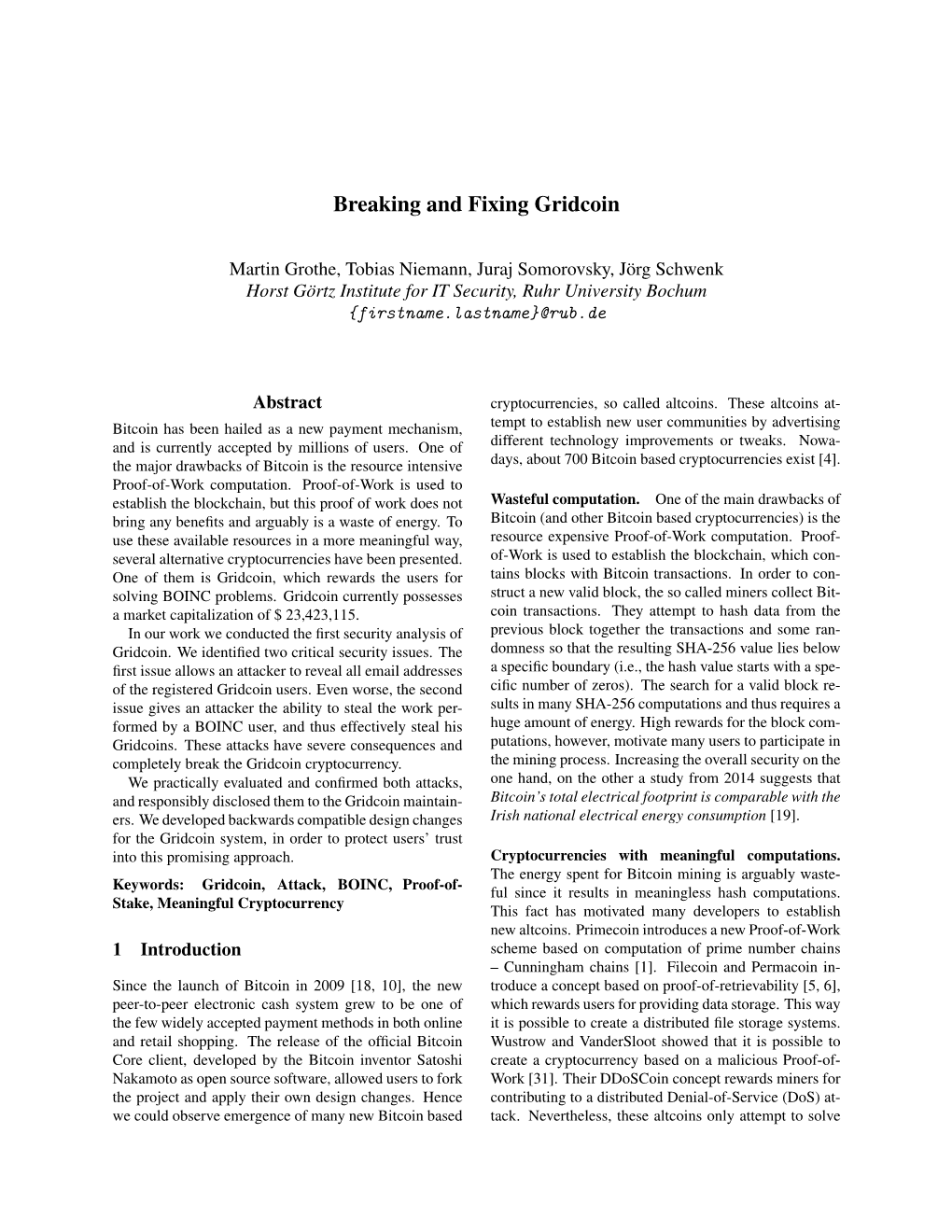 Breaking and Fixing Gridcoin