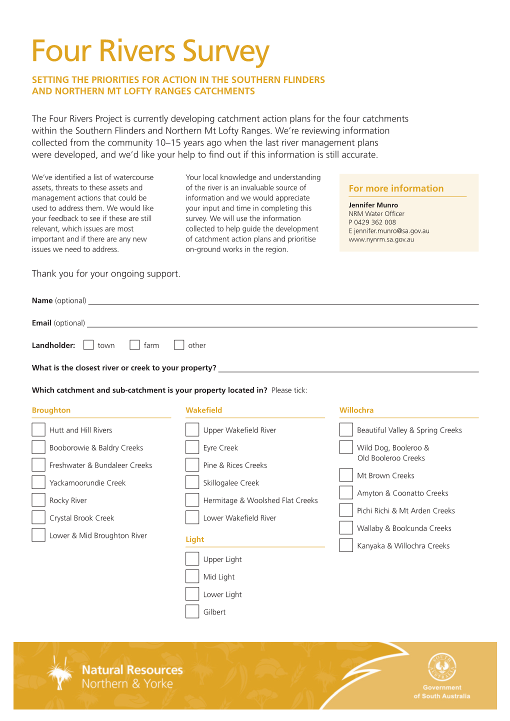 Four Rivers Survey SETTING the PRIORITIES for ACTION in the SOUTHERN FLINDERS and NORTHERN MT LOFTY RANGES CATCHMENTS