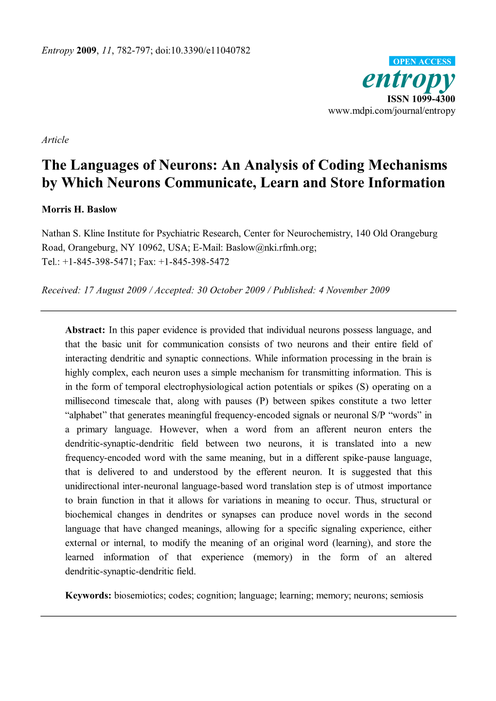 The Languages of Neurons: an Analysis of Coding Mechanisms by Which Neurons Communicate, Learn and Store Information