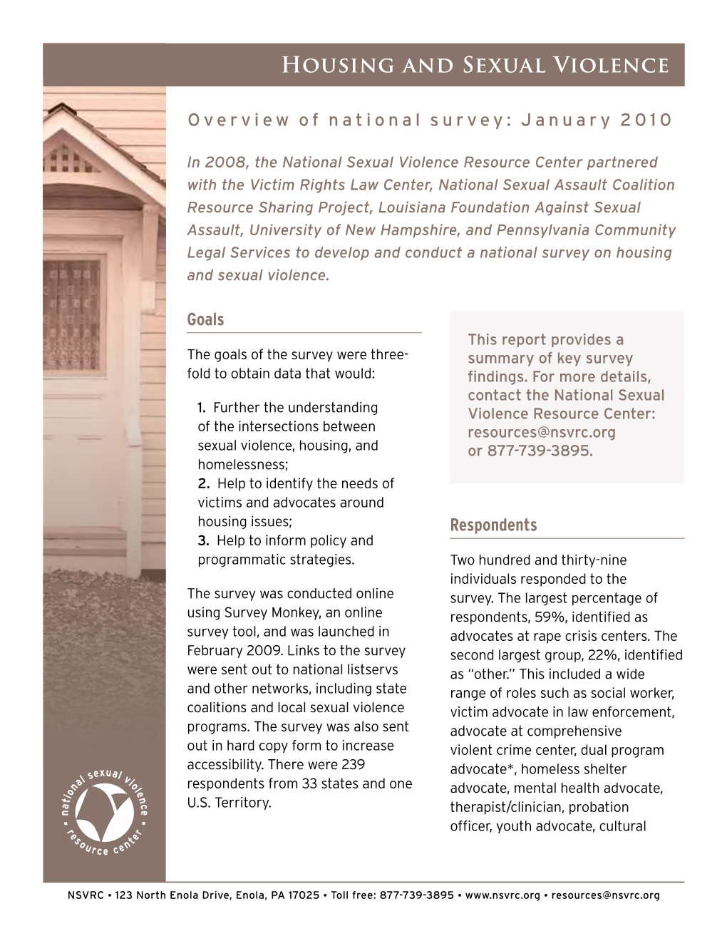 NSVRC Housing and Sexual Violence Overview of National Survey