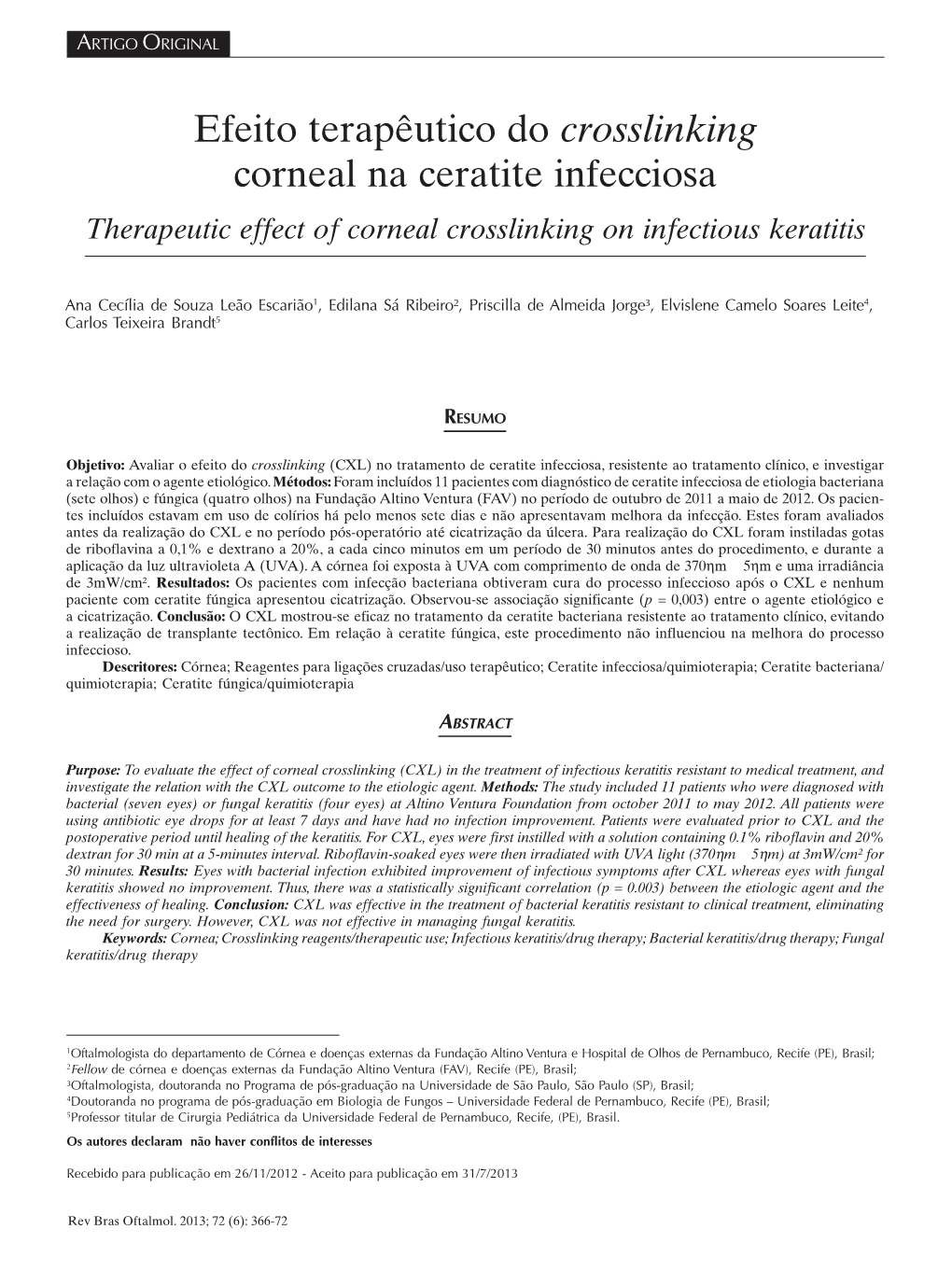 Therapeutic Effect of Corneal Crosslinking on Infectious Keratitis