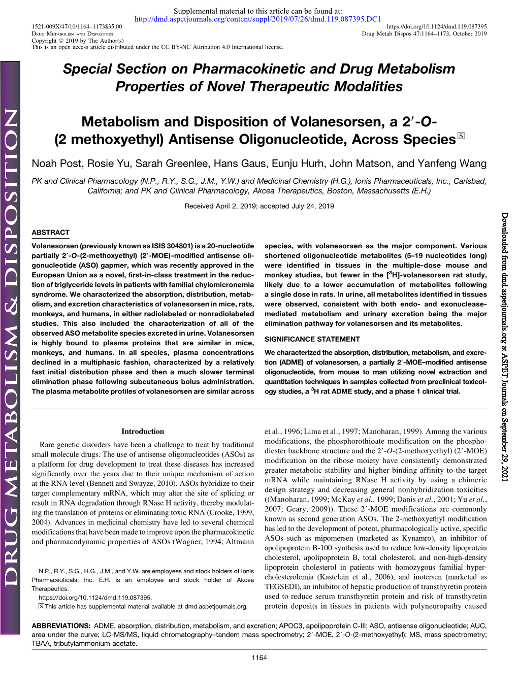 Antisense Oligonucleotide, Across Species S