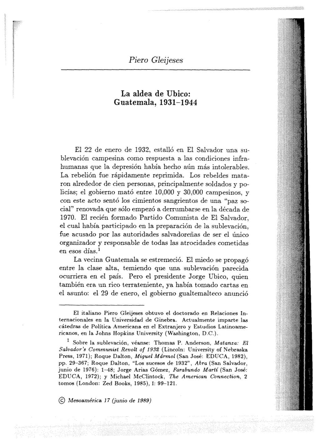 Piero Gfeijeses La Aldea De Ubico: Guatemala, 1931-1944