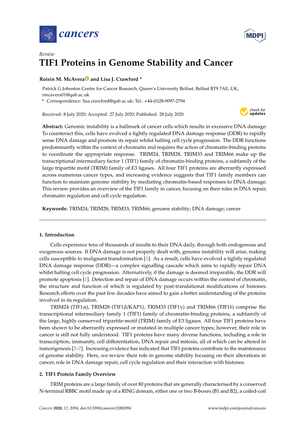 TIF1 Proteins in Genome Stability and Cancer