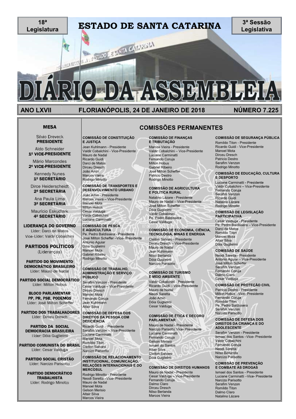 Diário Da Assembleia - Sc - Número 7.225 24/01/2018