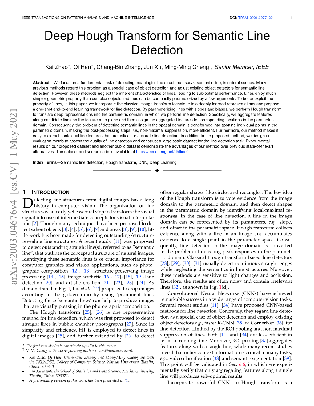 Deep Hough Transform for Semantic Line Detection