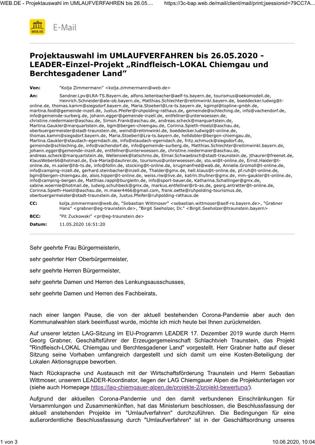 Projektauswahl Im UMLAUFVERFAHREN Bis 26.05.2020 - LEADER-Einzel-Projekt „Rindfleisch-LOKAL Chiemgau Und Berchtesgadener Land”