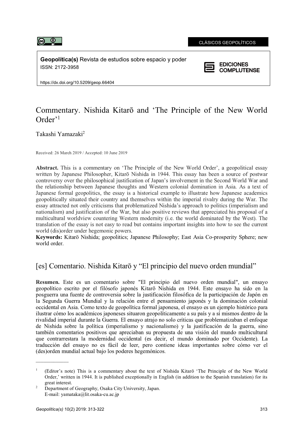 Commentary. Nishida Kitarō and 'The Principle of the New World Order'