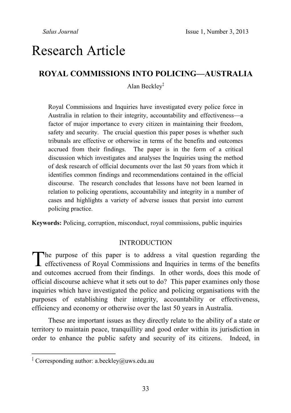 Royal Commissions Into Policing: Australia—Alan Beckley