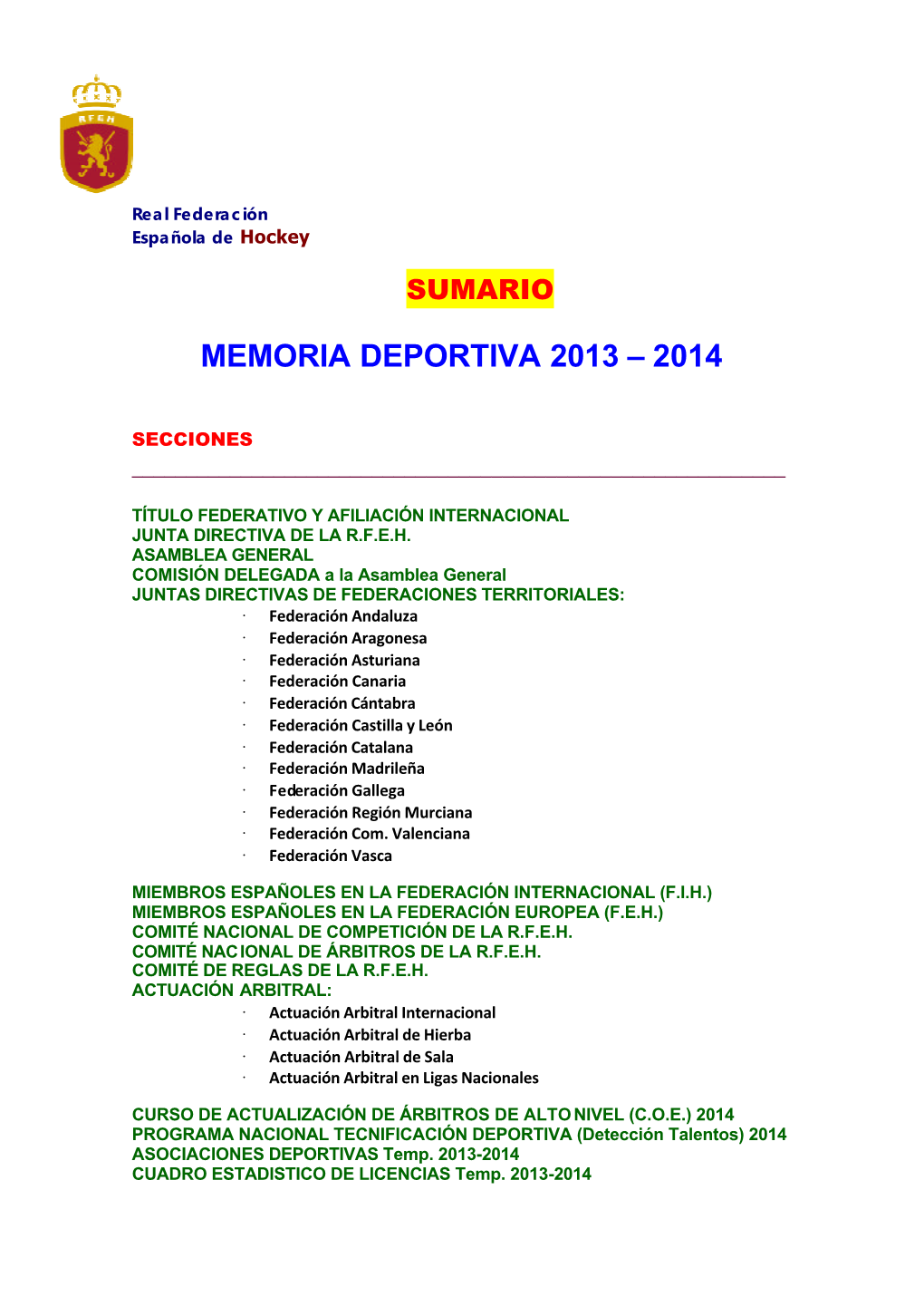 SUMARIO Temp 2013 2014