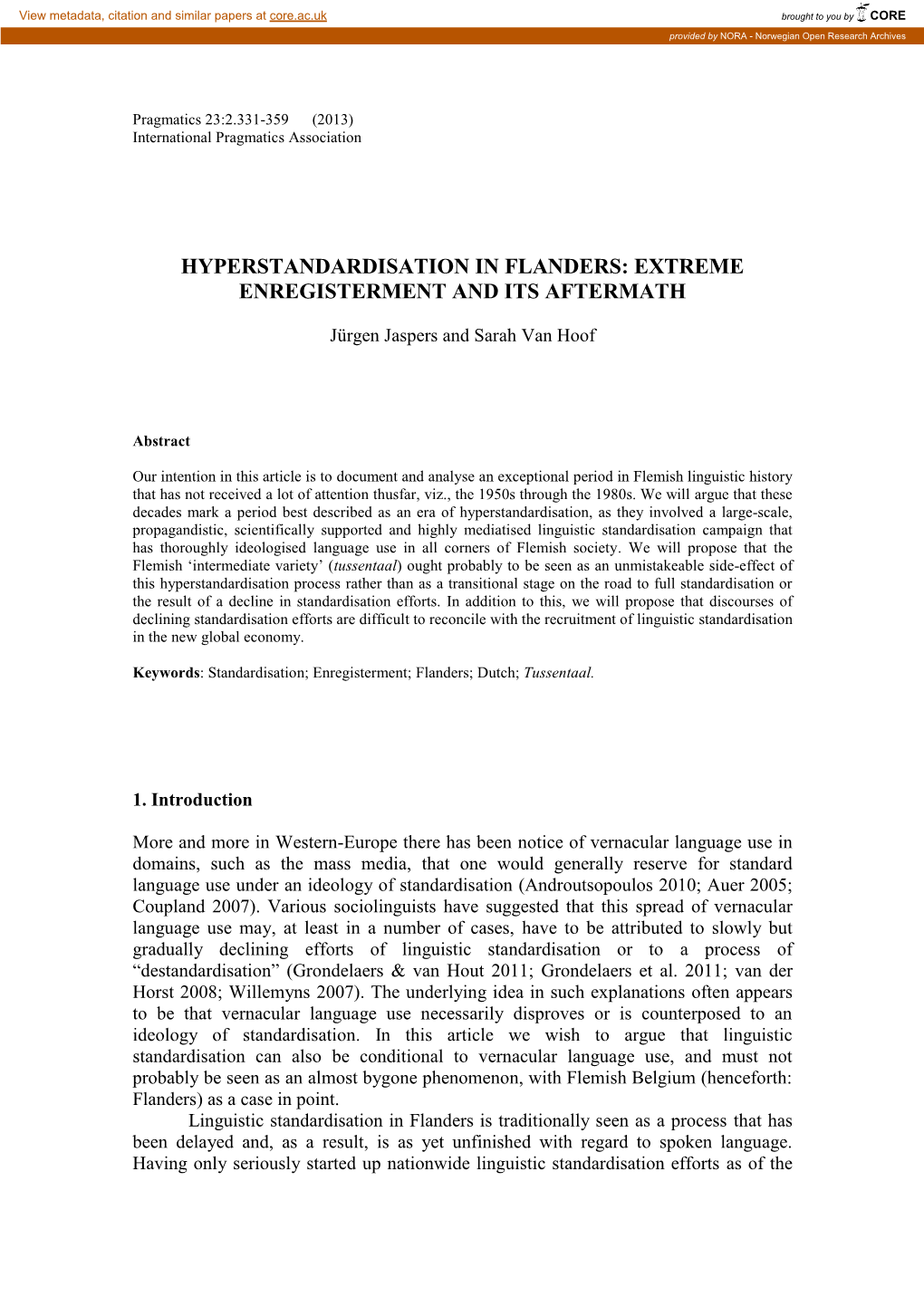 Hyperstandardisation in Flanders: Extreme Enregisterment and Its Aftermath