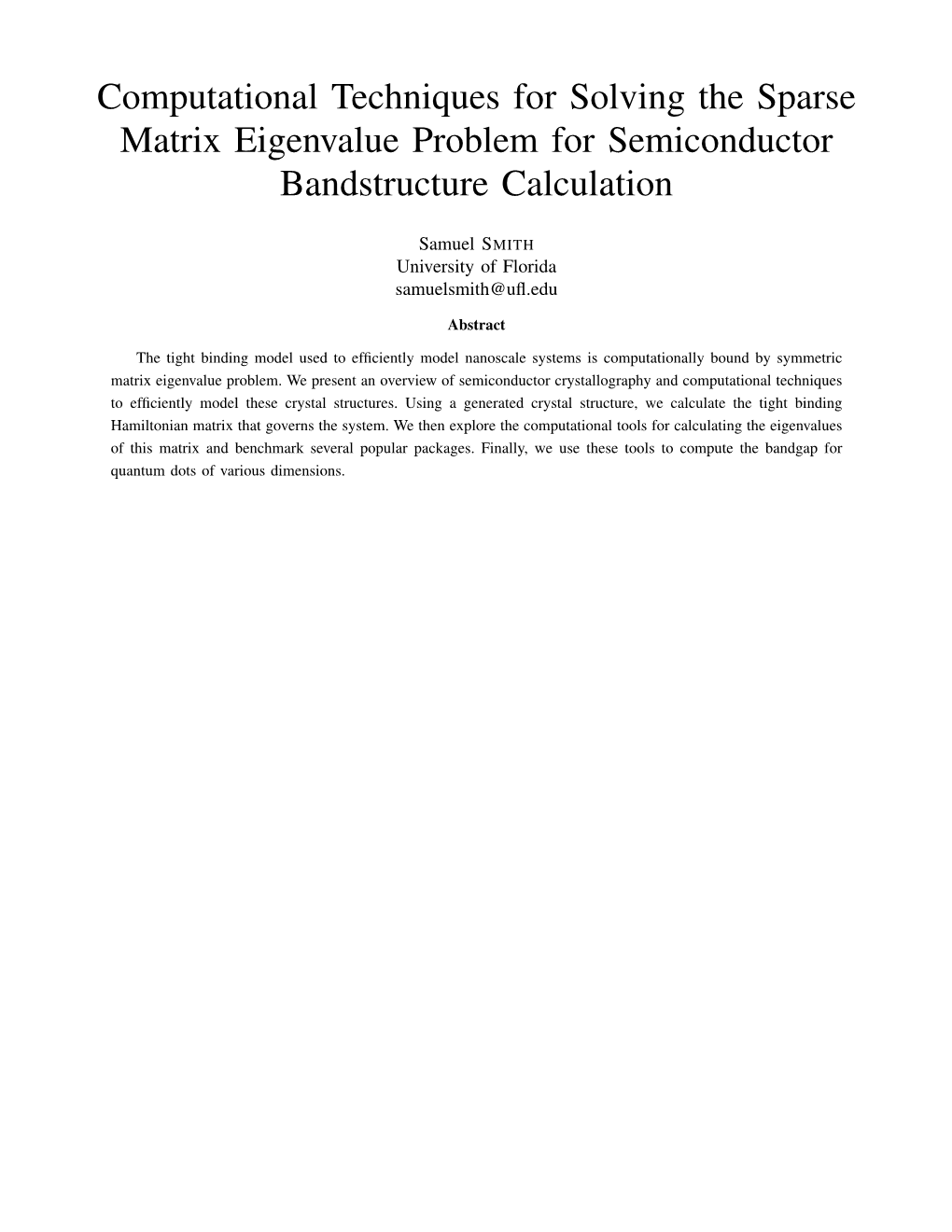 Computational Techniques for Solving the Sparse Matrix Eigenvalue Problem for Semiconductor Bandstructure Calculation