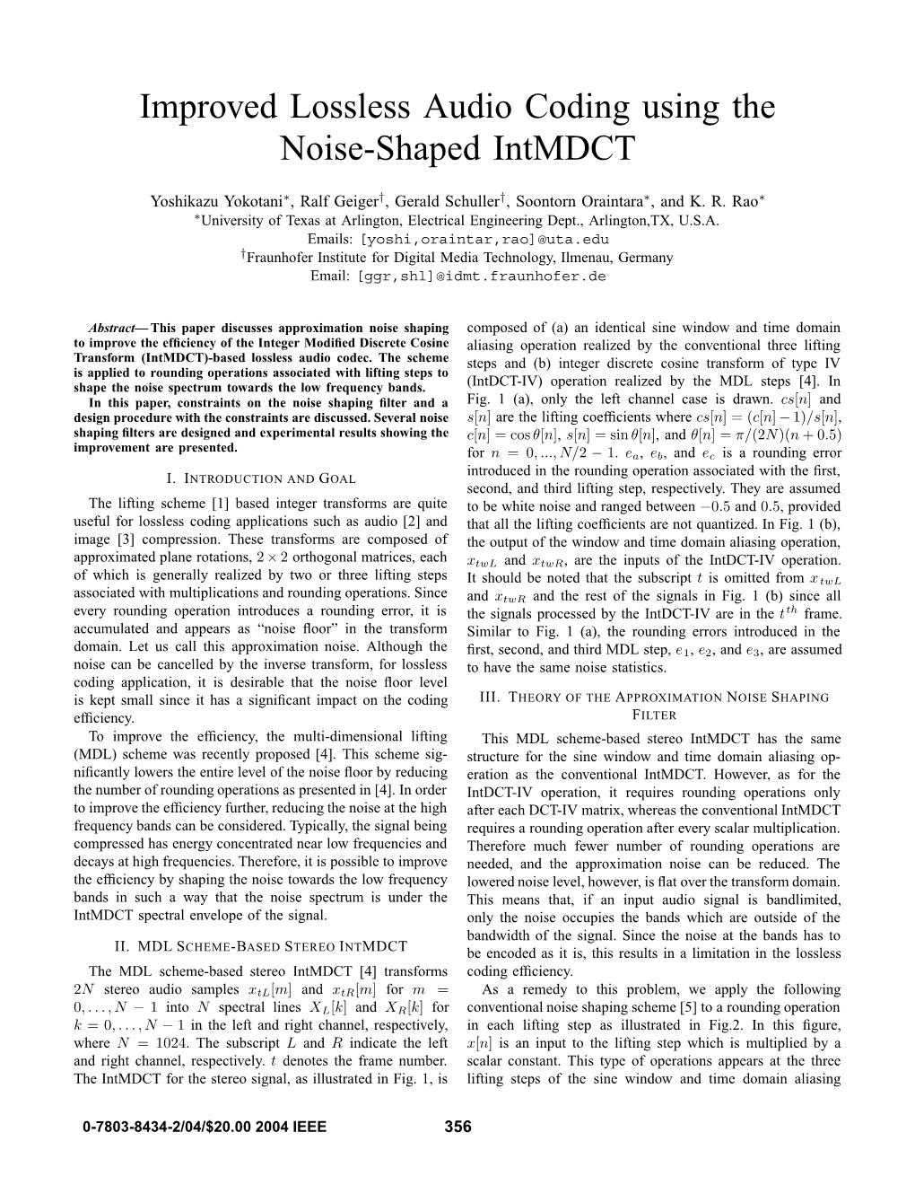 Improved Lossless Audio Coding Using the Noise-Shaped Intmdct