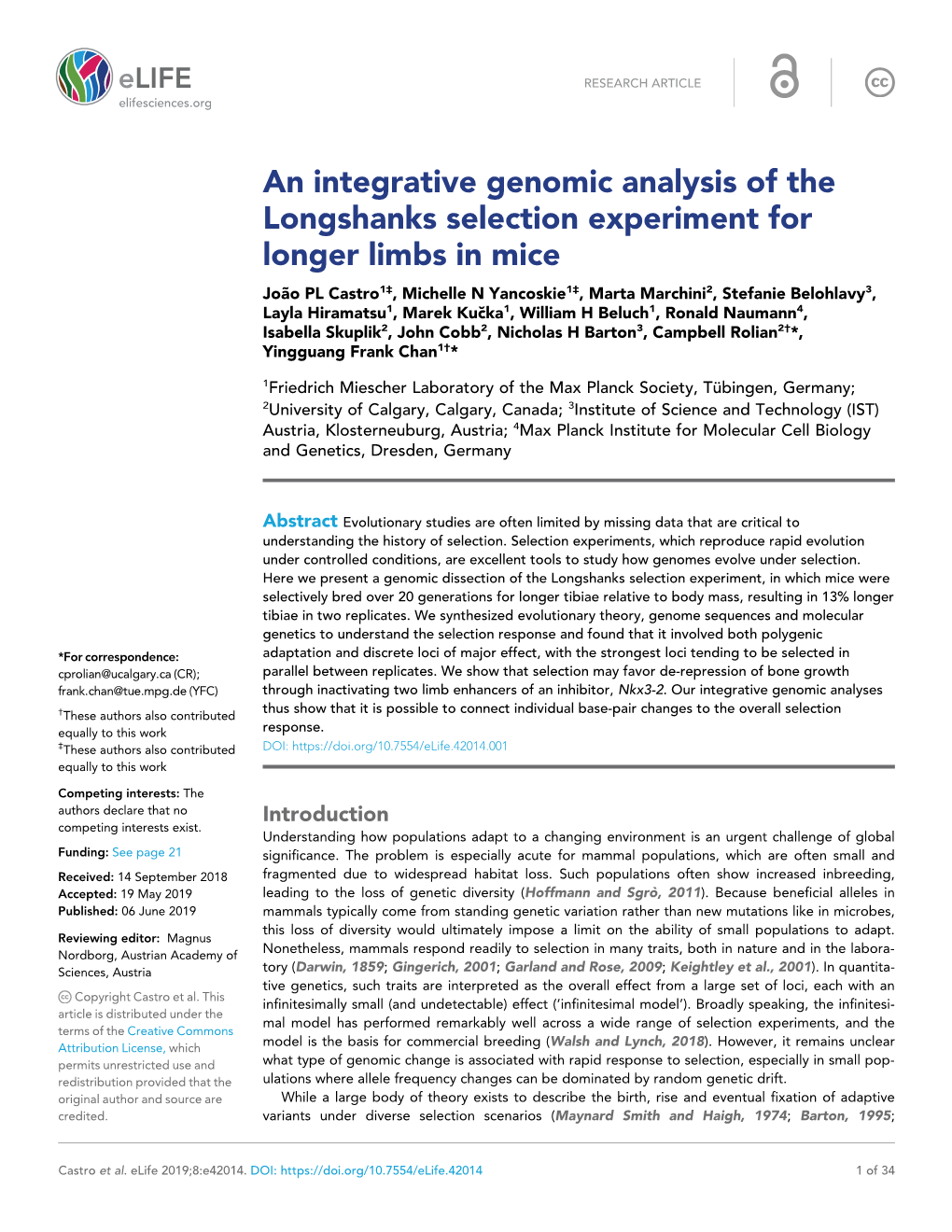 An Integrative Genomic Analysis of the Longshanks Selection Experiment