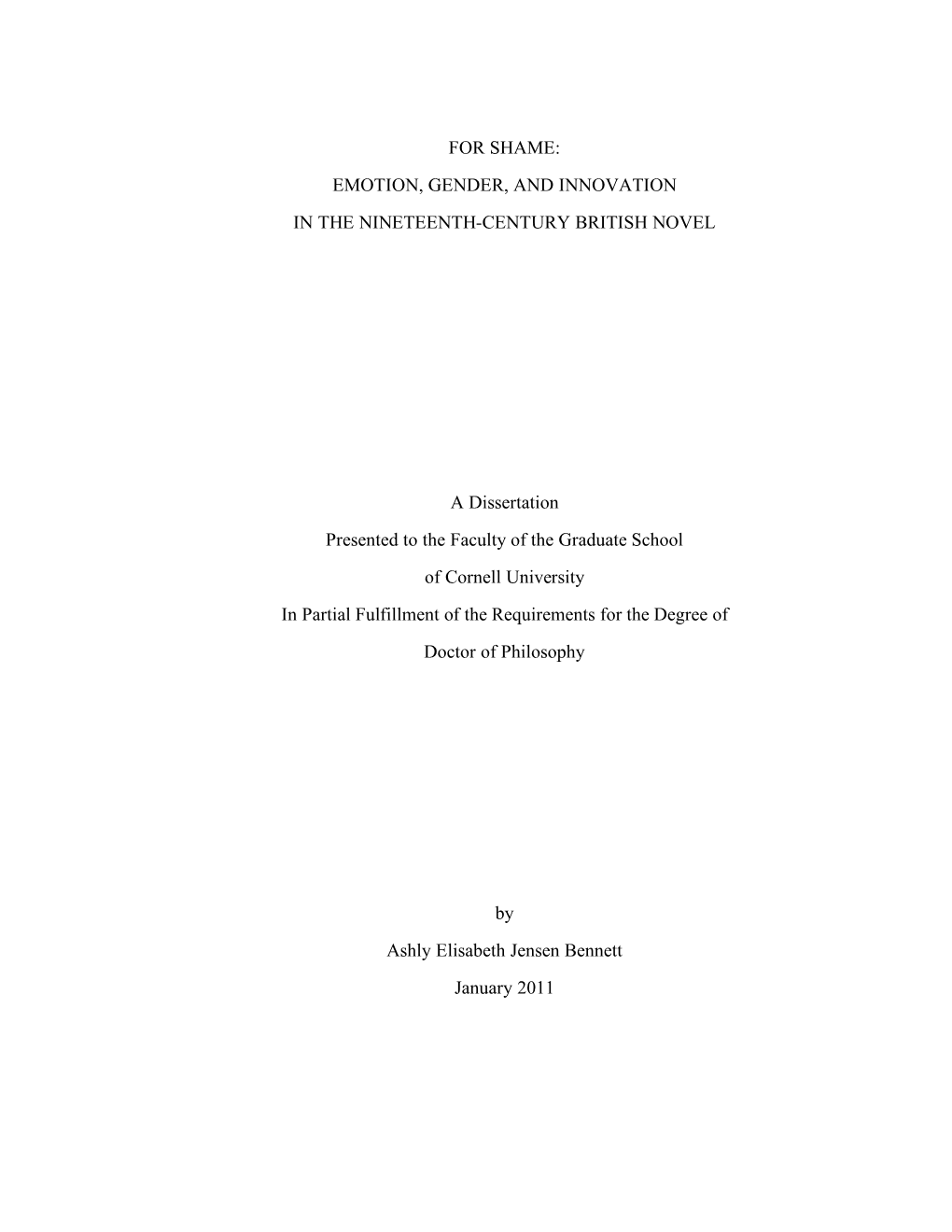 For Shame: Emotion, Gender, and Innovation in the Nineteenth-Century British Novel