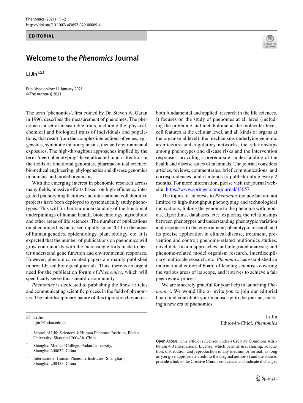 Welcome to the Phenomics Journal