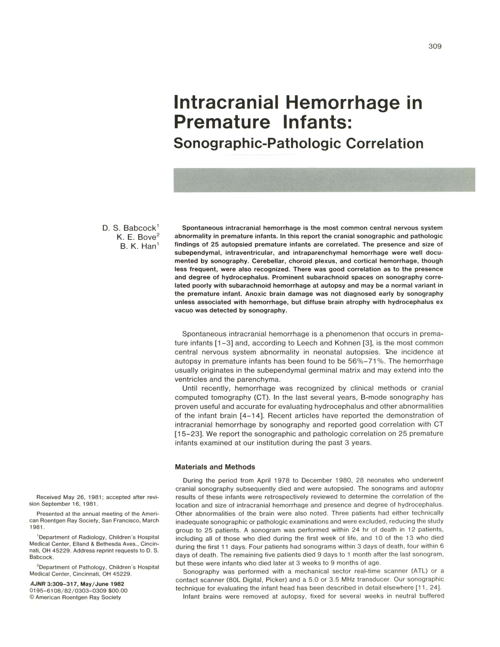 Intracranial Hemorrhage in Premature Infants: Sonographic-Pathologic Correlation