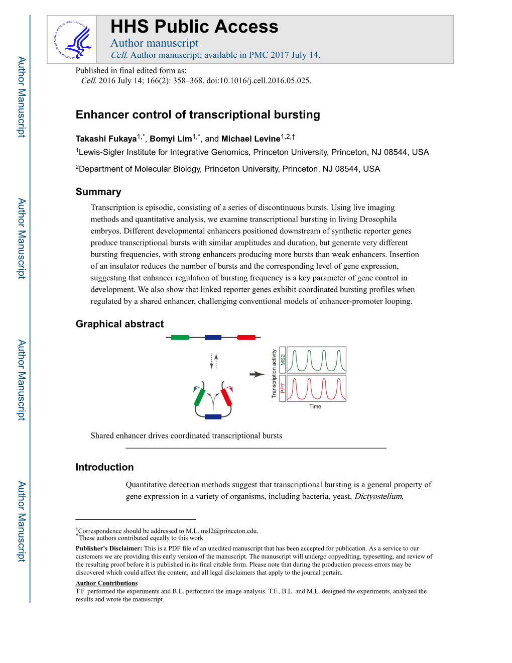 Enhancer Control of Transcriptional Bursting