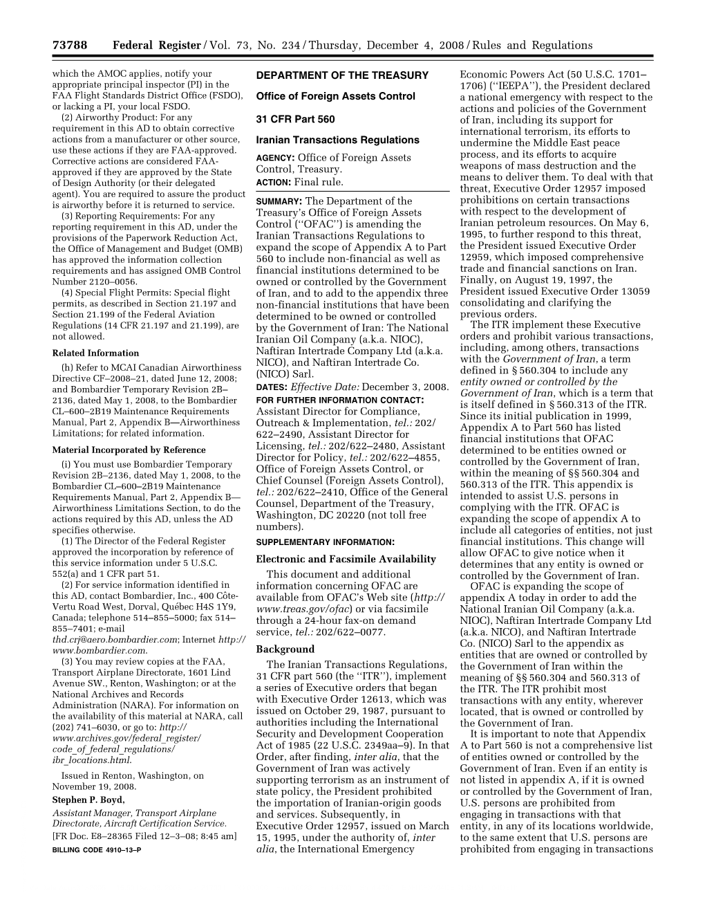 Federal Register/Vol. 73, No. 234/Thursday, December 4, 2008