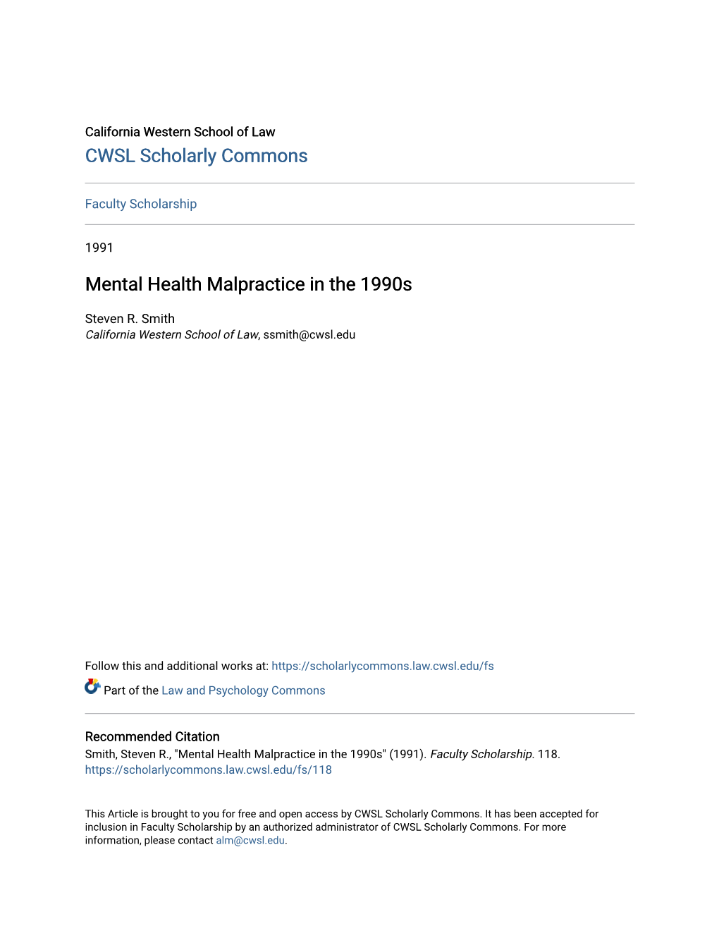 Mental Health Malpractice in the 1990S