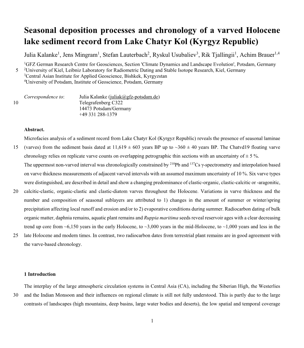 Seasonal Deposition Processes and Chronology of a Varved Holocene