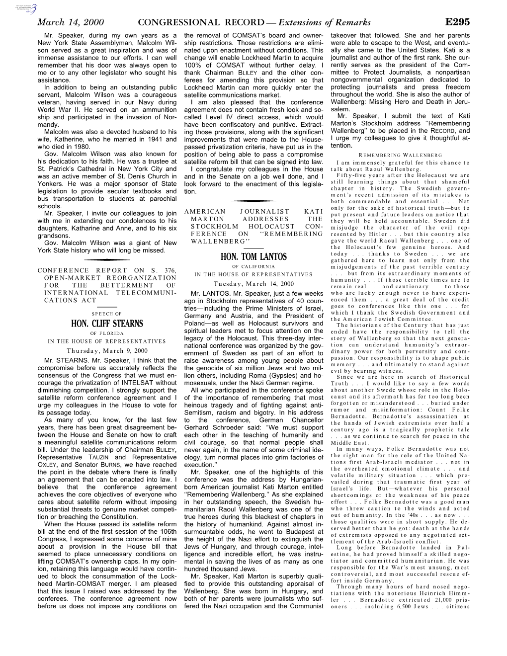 CONGRESSIONAL RECORD— Extensions of Remarks E295 HON