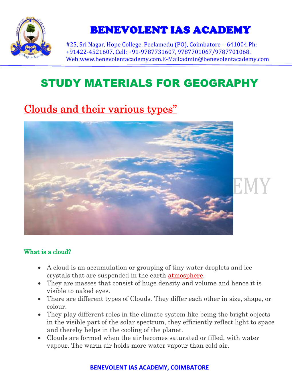 Benevolent Ias Academy Study Materials For