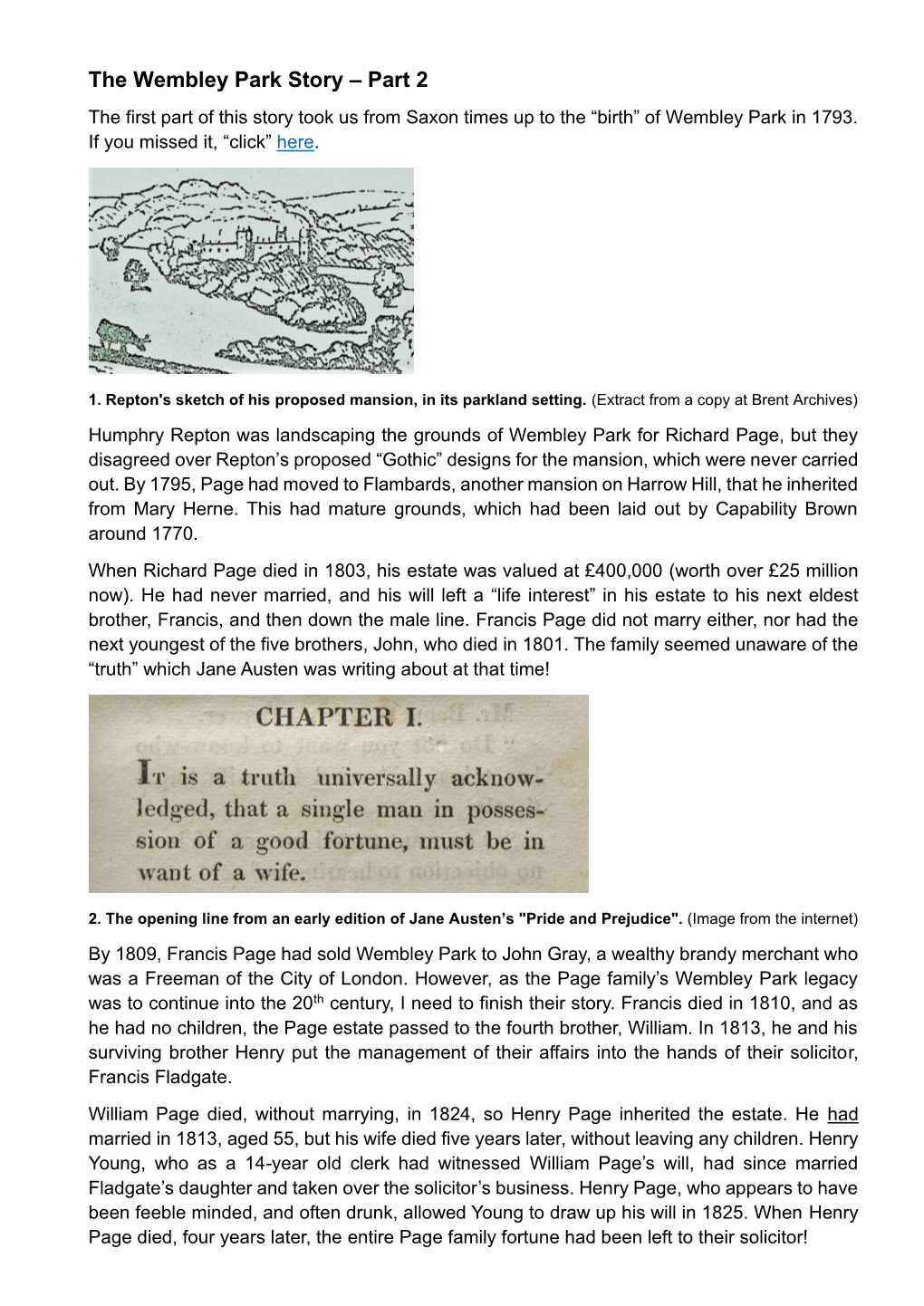 The Wembley Park Story – Part 2 the First Part of This Story Took Us from Saxon Times up to the “Birth” of Wembley Park in 1793