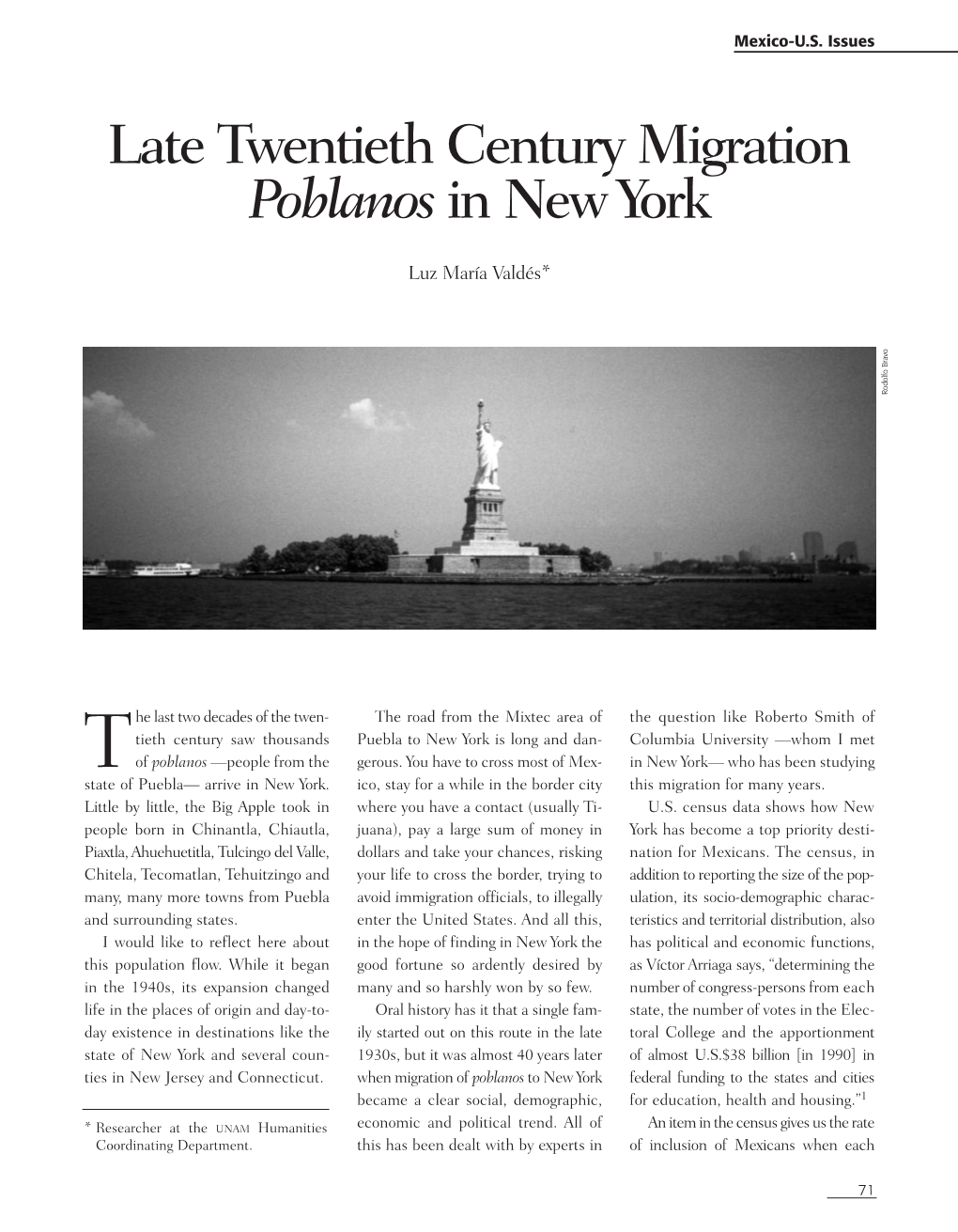 Late Twentieth Century Migration Poblanos in New York