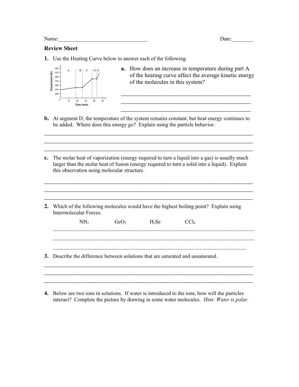 1. Use the Heating Curve Below to Answer Each of the Following