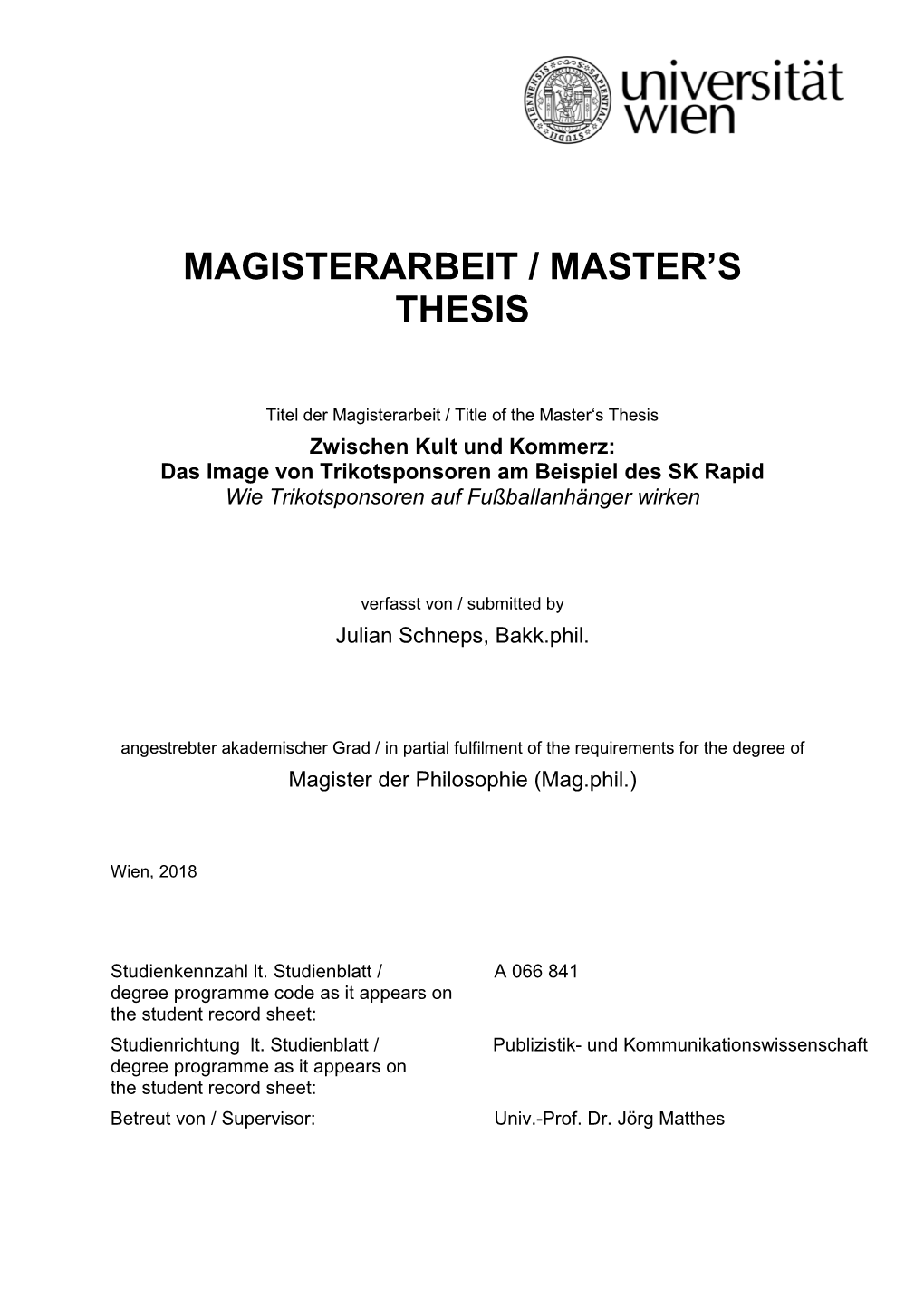 Magisterarbeit / Master's Thesis