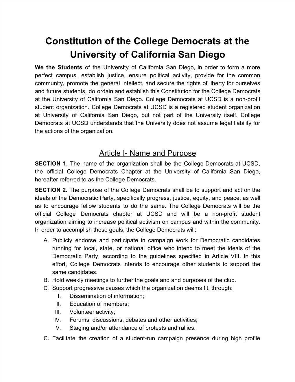 Constitution of the College Democrats at the University of California San