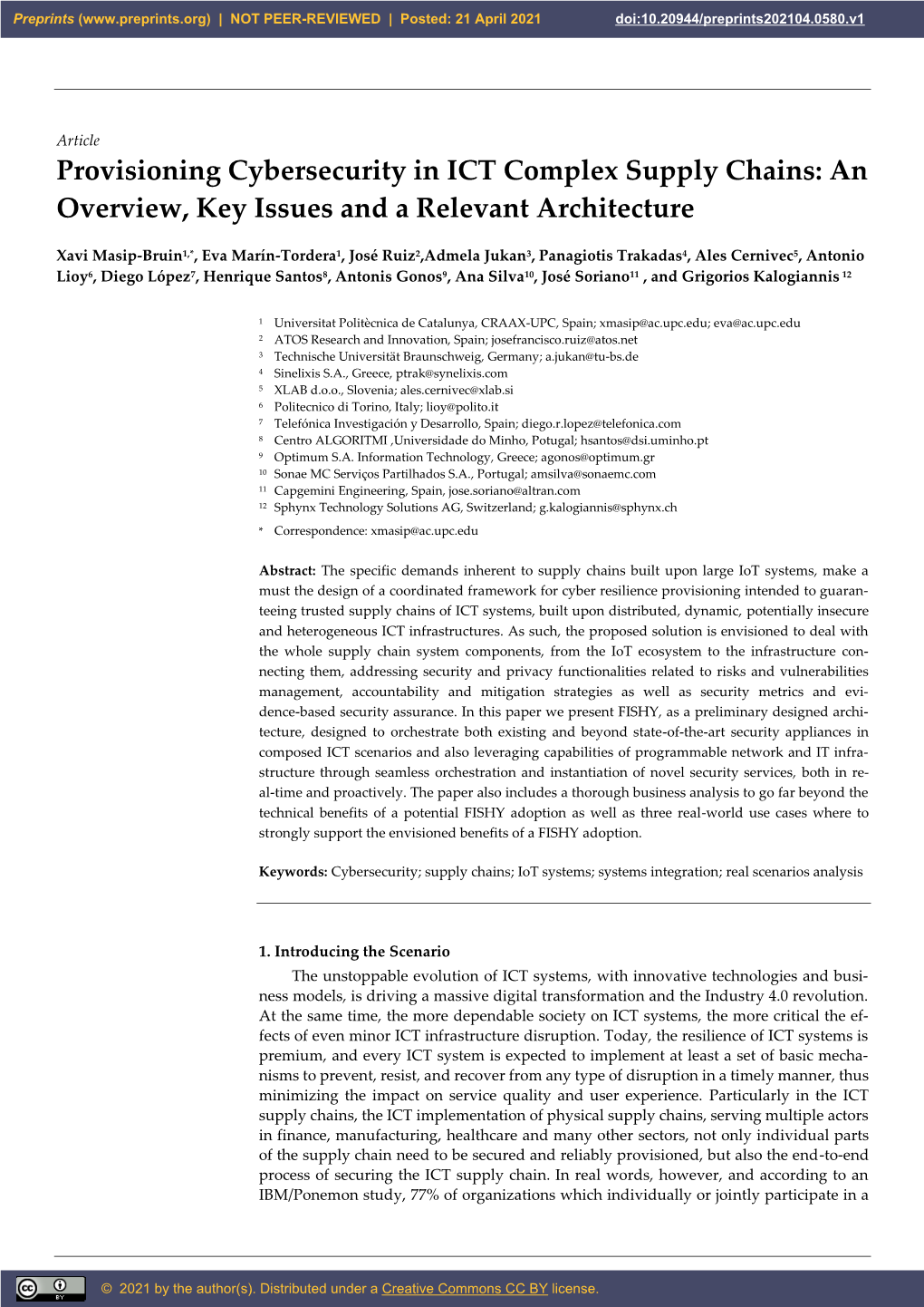 Provisioning Cybersecurity in ICT Complex Supply Chains: an Overview, Key Issues and a Relevant Architecture