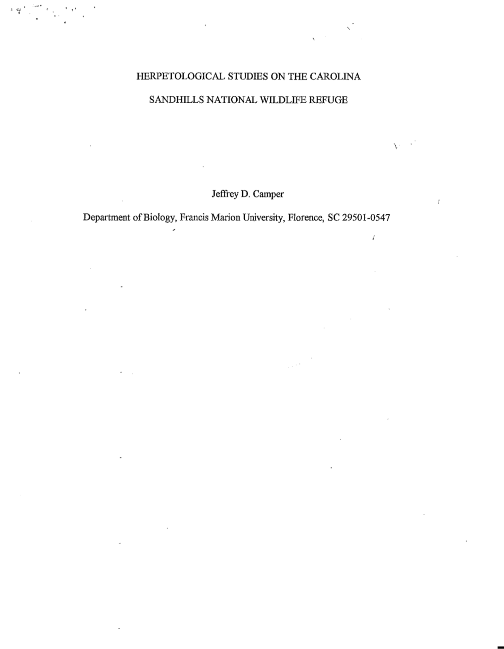 Jeffrey D. Camper Department of Biology, Francis Marion University
